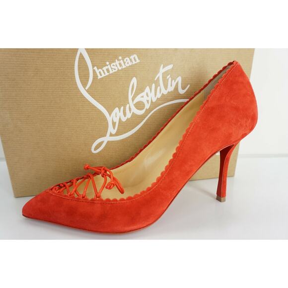 Christian Louboutin Scalopump Scalloped Trim Shoes SZ 37 Lace Tie New $845 - Picture 1 of 10